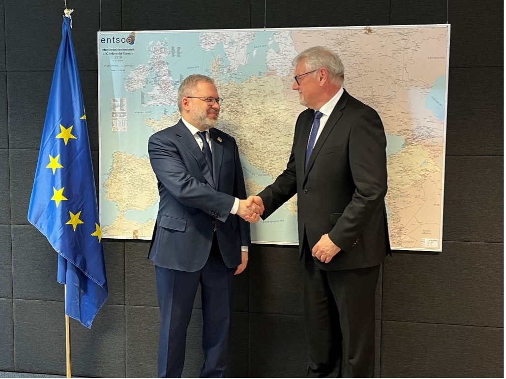 28 March 2023, Brussels – Visit of Minister for Energy of Ukraine, German Galushchenko to ENTSO-E meeting with ENTSO-E Chair of the Board, Joachim Vanzetta